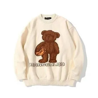 Vintage Bear Cartoon Jacquard meeste kampsun